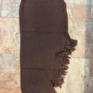 Brown Fringe Knit Skirt